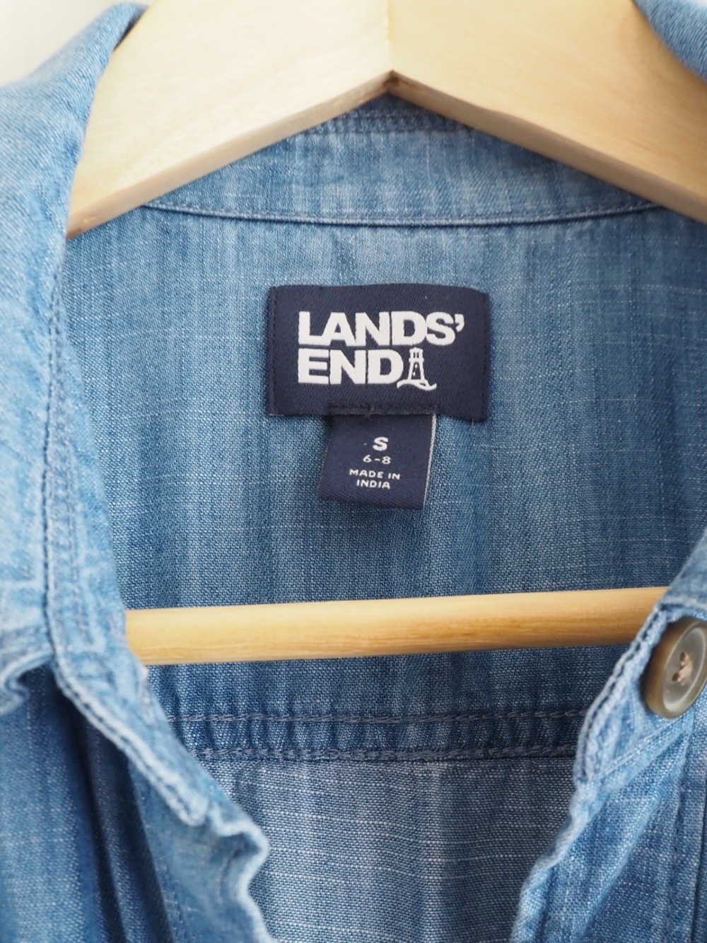 Lands' End Blue Lyocell Denim Short Sleeve Work Dress Tie Front Pockets Size S - Picture 3 of 9